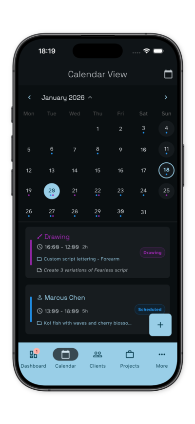 Calendar view with appointments